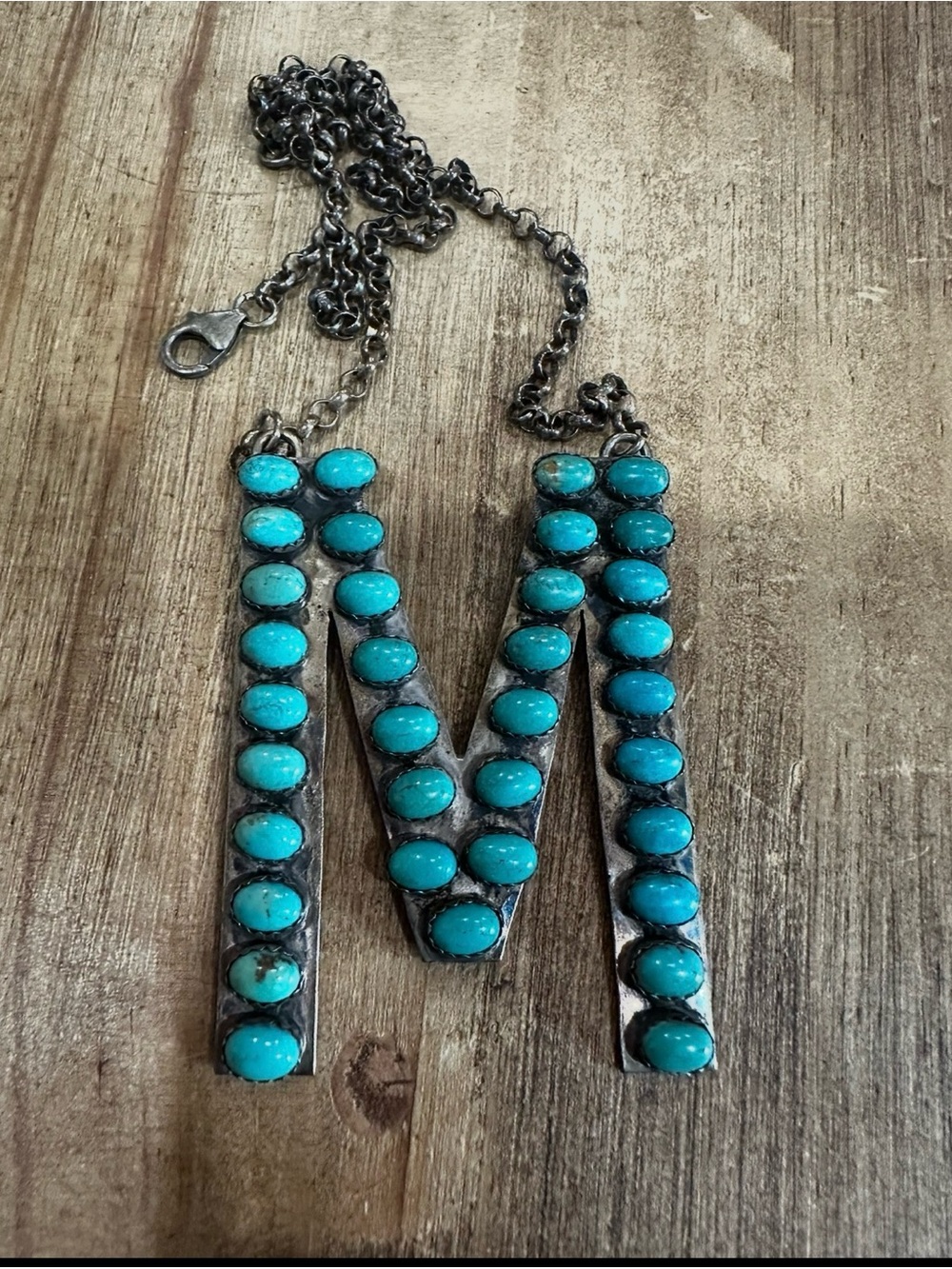 Turquoise and sterling native made 'M' Pendant Necklace - Women Jewelry